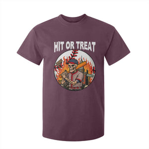 Funny Halloween Baseball T Shirt For Kid Hit Or Treat Skeleton Player TS12 Maroon Print Your Wear