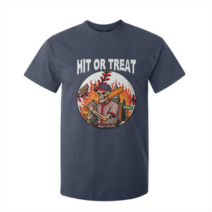 Funny Halloween Baseball T Shirt For Kid Hit Or Treat Skeleton Player TS12 Navy Print Your Wear