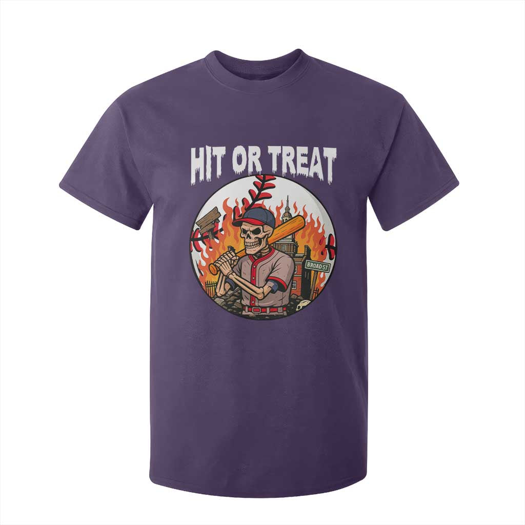Funny Halloween Baseball T Shirt For Kid Hit Or Treat Skeleton Player TS12 Purple Print Your Wear