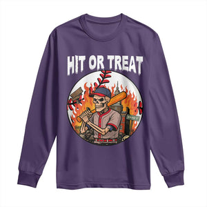 Funny Halloween Baseball Long Sleeve Shirt Hit Or Treat Skeleton Player TS12 Purple Print Your Wear