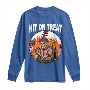 Funny Halloween Baseball Long Sleeve Shirt Hit Or Treat Skeleton Player TS12 Royal Blue Print Your Wear