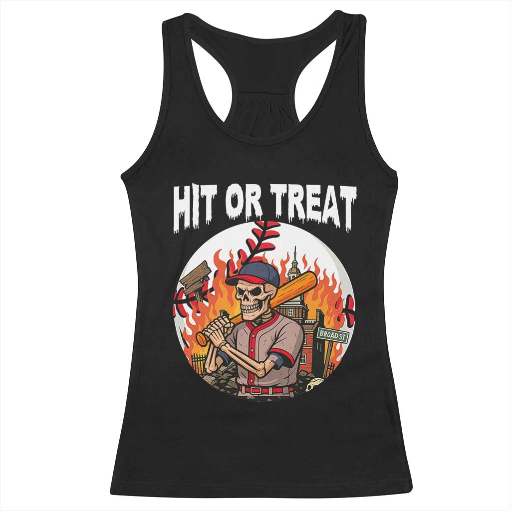 Funny Halloween Baseball Racerback Tank Top Hit Or Treat Skeleton Player TS12 Black Print Your Wear