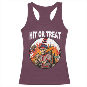 Funny Halloween Baseball Racerback Tank Top Hit Or Treat Skeleton Player TS12 Maroon Print Your Wear