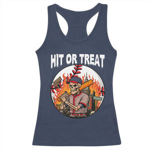 Funny Halloween Baseball Racerback Tank Top Hit Or Treat Skeleton Player TS12 Navy Print Your Wear