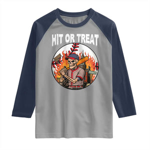 Funny Halloween Baseball Raglan Shirt Hit Or Treat Skeleton Player TS12 Sport Gray Navy Print Your Wear