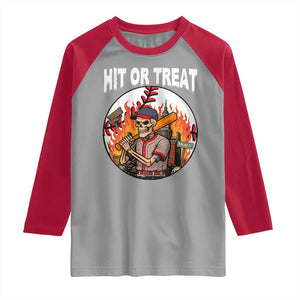 Funny Halloween Baseball Raglan Shirt Hit Or Treat Skeleton Player TS12 Sport Gray Red Print Your Wear