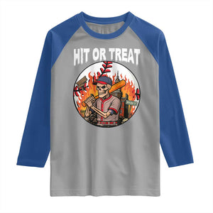 Funny Halloween Baseball Raglan Shirt Hit Or Treat Skeleton Player TS12 Sport Gray Royal Print Your Wear