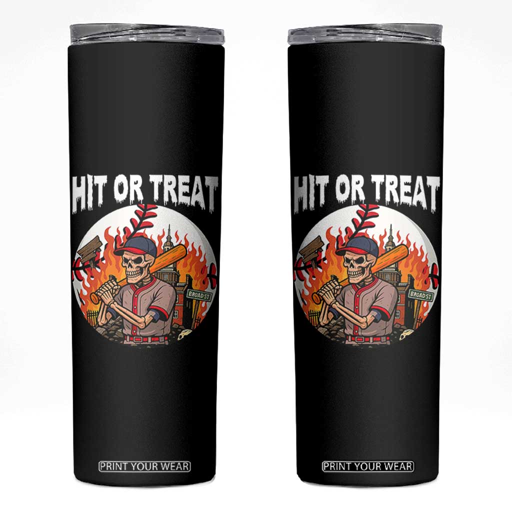 Funny Halloween Baseball Skinny Tumbler Hit Or Treat Skeleton Player TS12 Black Print Your Wear