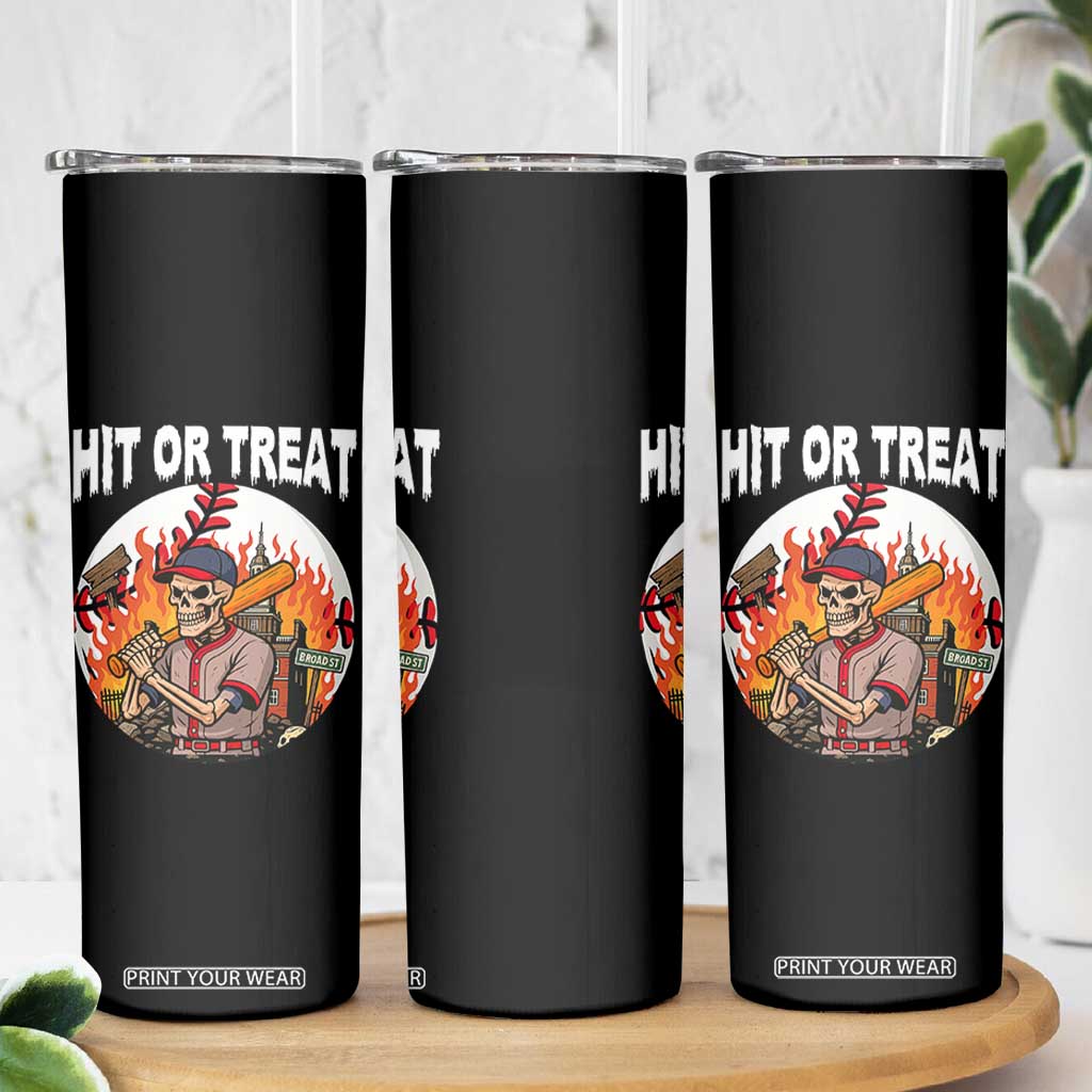 Funny Halloween Baseball Skinny Tumbler Hit Or Treat Skeleton Player TS12 Print Your Wear