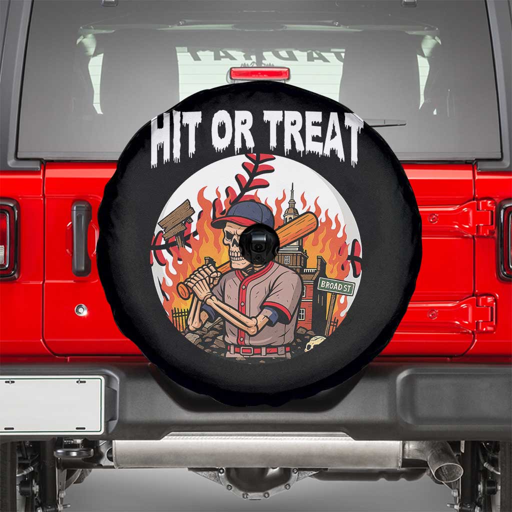 Funny Halloween Baseball Spare Tire Cover Hit Or Treat Skeleton Player TS12 Black Print Your Wear