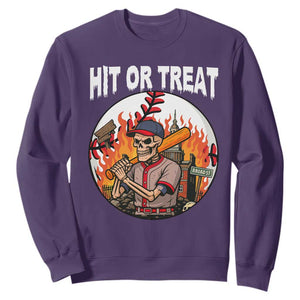 Funny Halloween Baseball Sweatshirt Hit Or Treat Skeleton Player TS12 Purple Print Your Wear