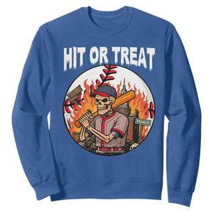 Funny Halloween Baseball Sweatshirt Hit Or Treat Skeleton Player TS12 Royal Blue Print Your Wear