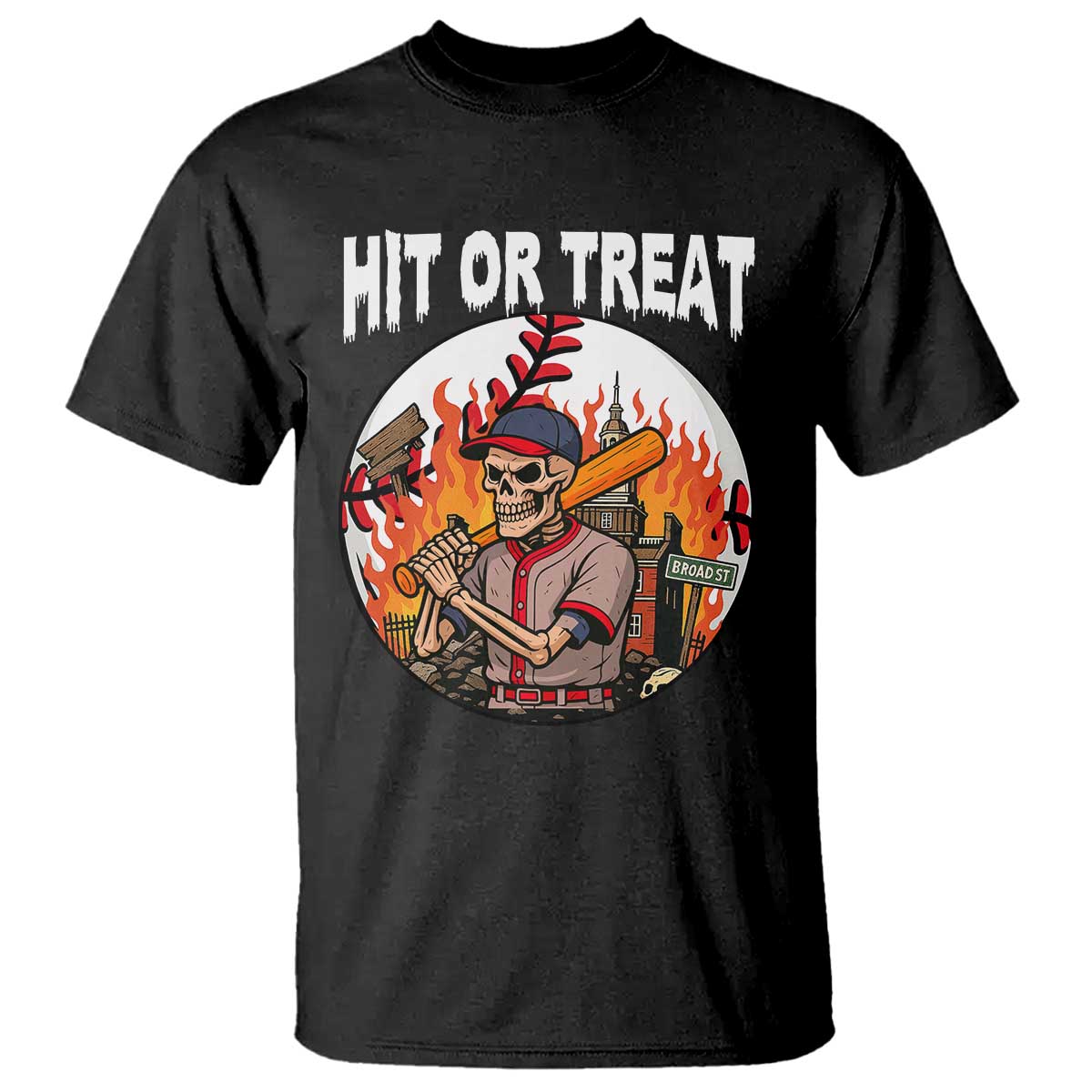 Funny Halloween Baseball T Shirt Hit Or Treat Skeleton Player TS12 Black Print Your Wear