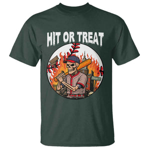 Funny Halloween Baseball T Shirt Hit Or Treat Skeleton Player TS12 Dark Forest Green Print Your Wear