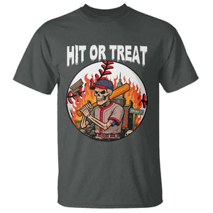 Funny Halloween Baseball T Shirt Hit Or Treat Skeleton Player TS12 Dark Heather Print Your Wear