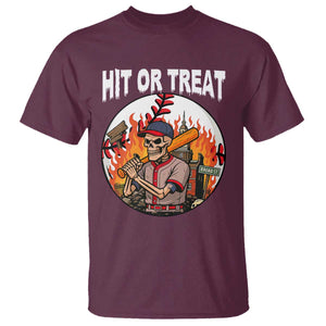 Funny Halloween Baseball T Shirt Hit Or Treat Skeleton Player TS12 Maroon Print Your Wear