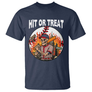 Funny Halloween Baseball T Shirt Hit Or Treat Skeleton Player TS12 Navy Print Your Wear