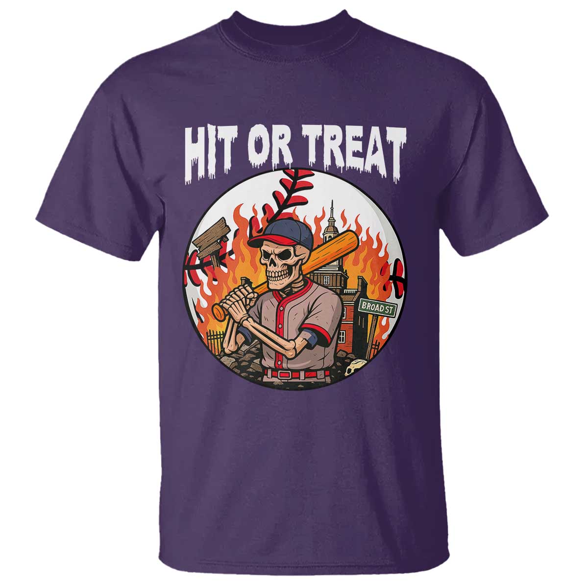 Funny Halloween Baseball T Shirt Hit Or Treat Skeleton Player TS12 Purple Print Your Wear