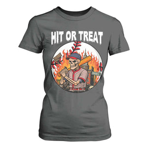Funny Halloween Baseball T Shirt For Women Hit Or Treat Skeleton Player TS12 Dark Heather Print Your Wear