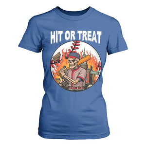 Funny Halloween Baseball T Shirt For Women Hit Or Treat Skeleton Player TS12 Royal Blue Print Your Wear