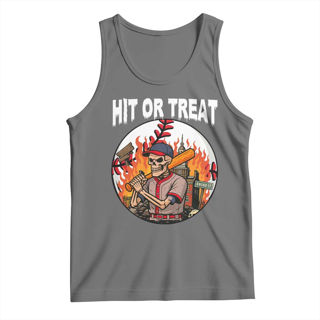 Funny Halloween Baseball Tank Top Hit Or Treat Skeleton Player TS12 Black Heather Print Your Wear