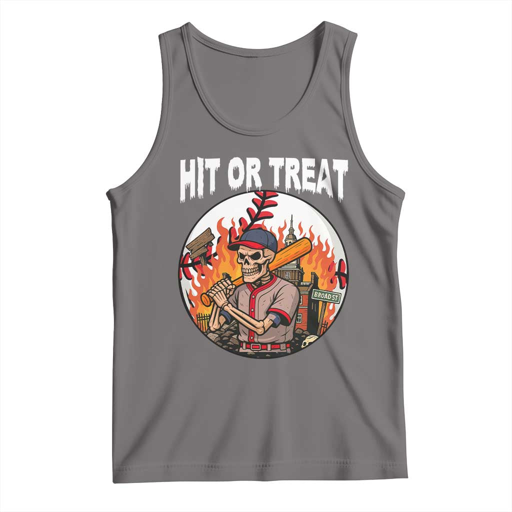 Funny Halloween Baseball Tank Top Hit Or Treat Skeleton Player TS12 Deep Heather Print Your Wear