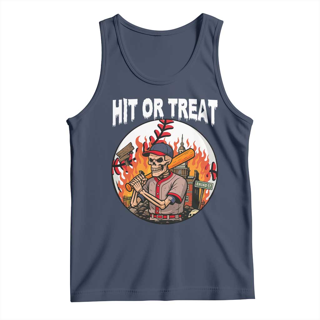 Funny Halloween Baseball Tank Top Hit Or Treat Skeleton Player TS12 Navy Print Your Wear