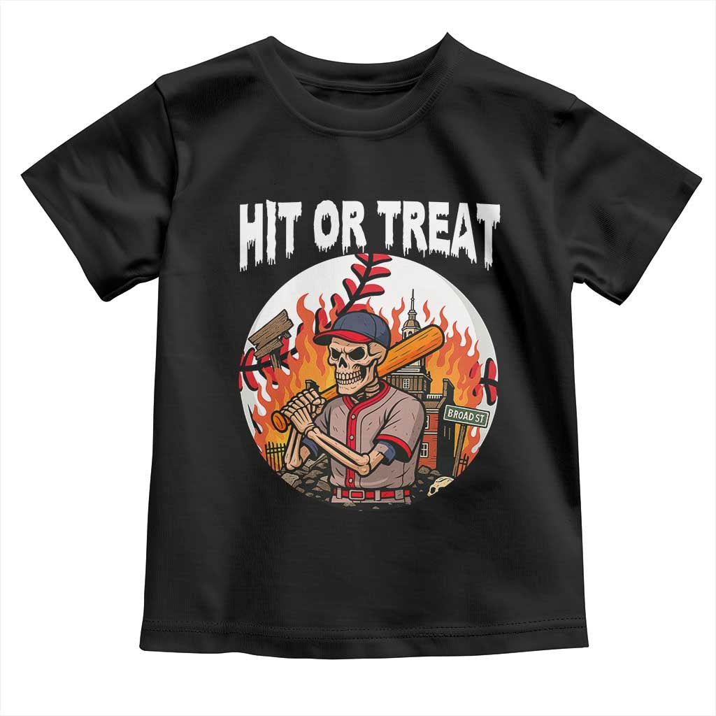 Funny Halloween Baseball Toddler T Shirt Hit Or Treat Skeleton Player TS12 Black Print Your Wear