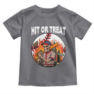 Funny Halloween Baseball Toddler T Shirt Hit Or Treat Skeleton Player TS12 Charcoal Print Your Wear