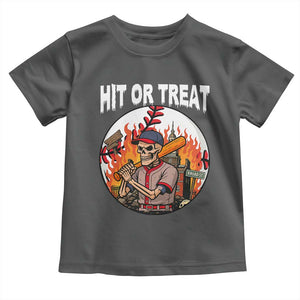 Funny Halloween Baseball Toddler T Shirt Hit Or Treat Skeleton Player TS12 Dark Heather Print Your Wear