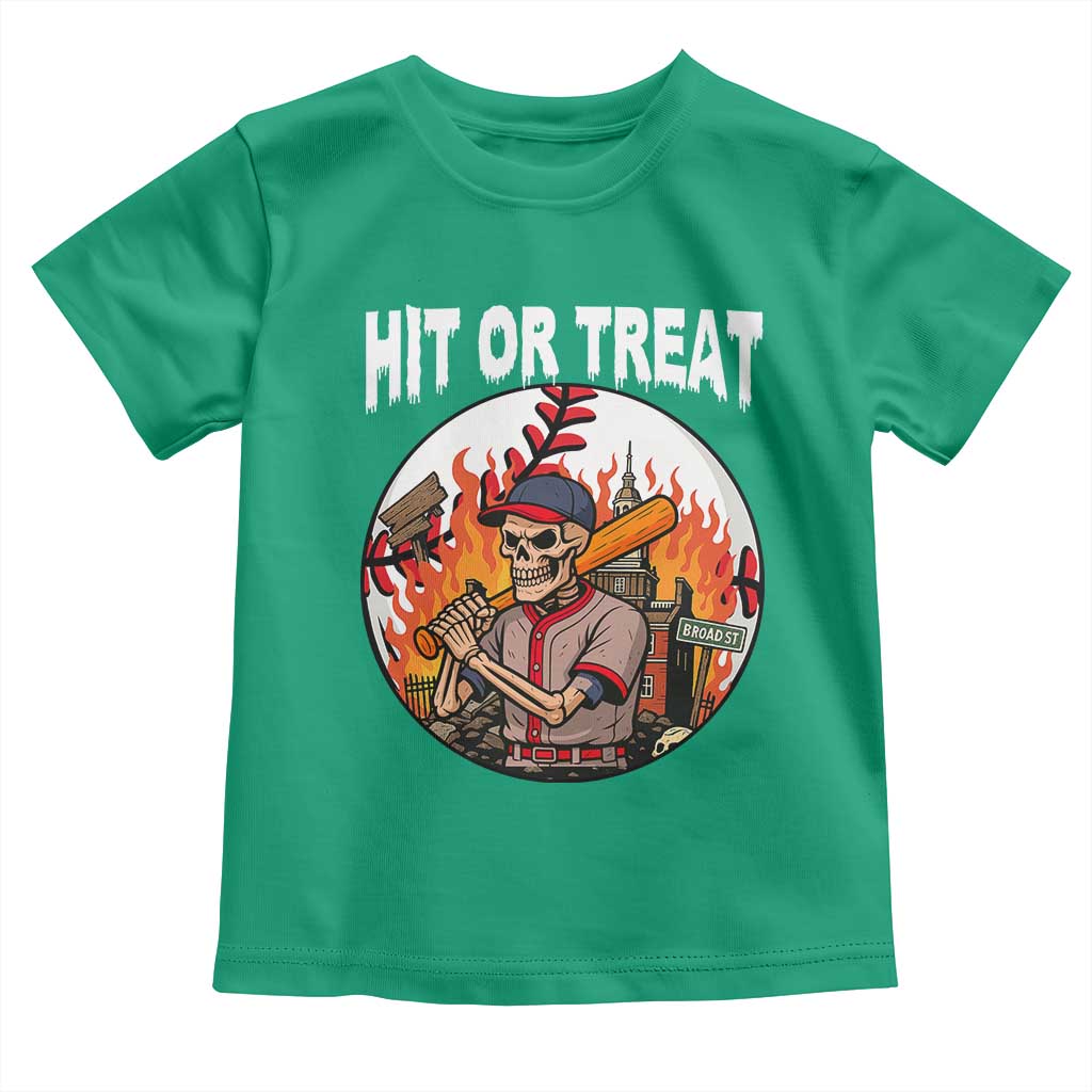 Funny Halloween Baseball Toddler T Shirt Hit Or Treat Skeleton Player TS12 Irish Green Print Your Wear