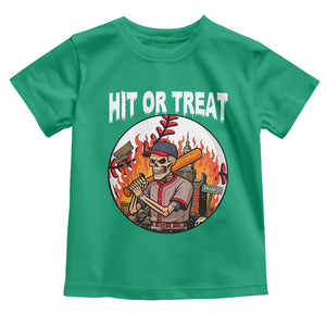 Funny Halloween Baseball Toddler T Shirt Hit Or Treat Skeleton Player TS12 Irish Green Print Your Wear