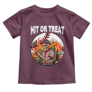 Funny Halloween Baseball Toddler T Shirt Hit Or Treat Skeleton Player TS12 Maroon Print Your Wear