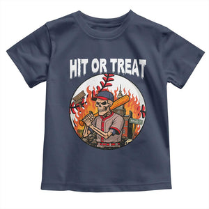 Funny Halloween Baseball Toddler T Shirt Hit Or Treat Skeleton Player TS12 Navy Print Your Wear