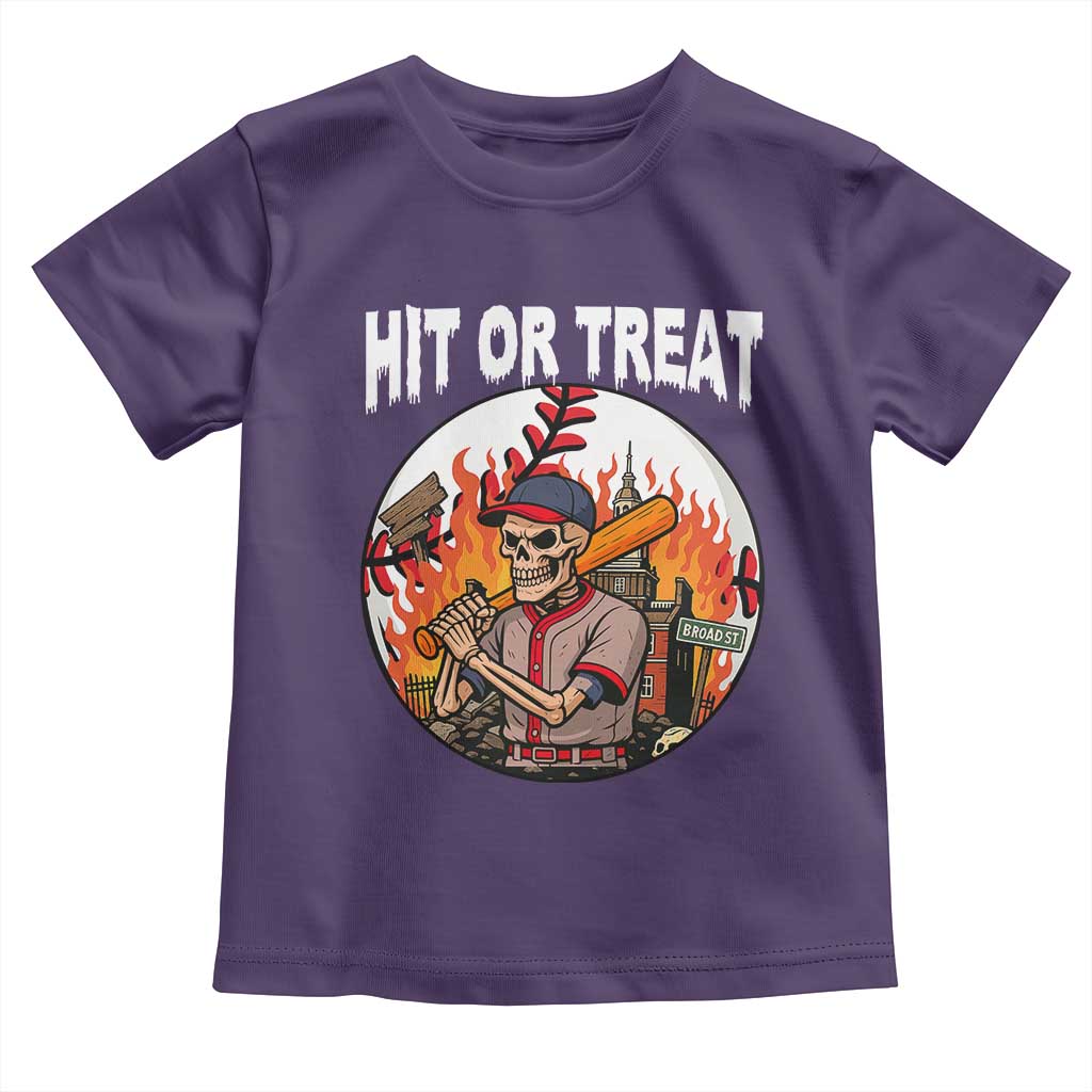 Funny Halloween Baseball Toddler T Shirt Hit Or Treat Skeleton Player TS12 Purple Print Your Wear