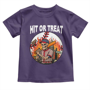 Funny Halloween Baseball Toddler T Shirt Hit Or Treat Skeleton Player TS12 Purple Print Your Wear