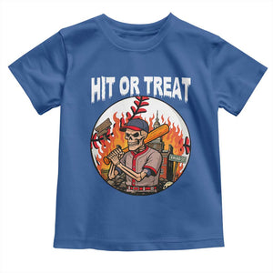 Funny Halloween Baseball Toddler T Shirt Hit Or Treat Skeleton Player TS12 Royal Blue Print Your Wear