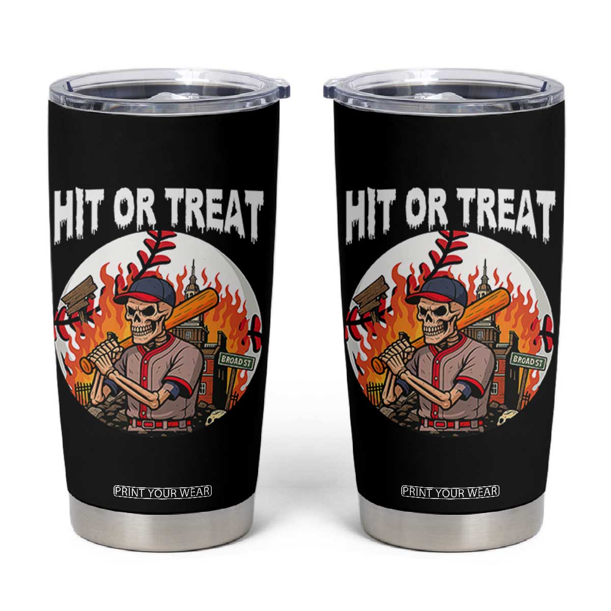 Funny Halloween Baseball Tumbler Cup Hit Or Treat Skeleton Player TS12 Black Print Your Wear