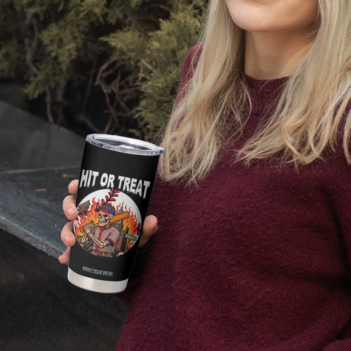 Funny Halloween Baseball Tumbler Cup Hit Or Treat Skeleton Player TS12 Print Your Wear