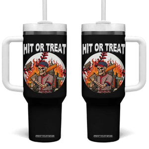 Funny Halloween Baseball Tumbler With Handle Hit Or Treat Skeleton Player TS12 One Size: 40 oz Black Print Your Wear