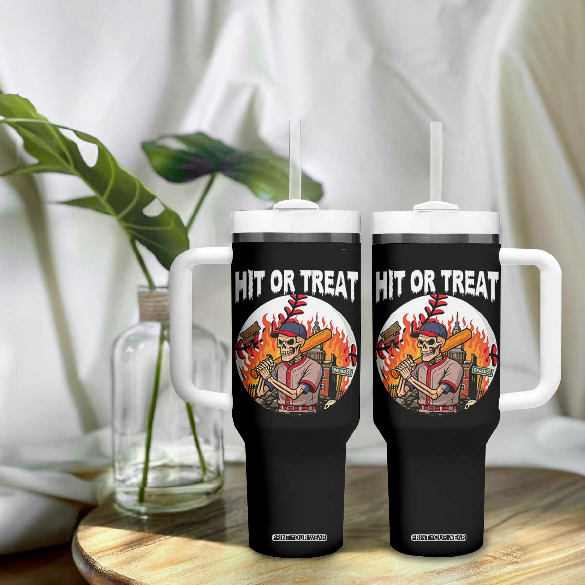 Funny Halloween Baseball Tumbler With Handle Hit Or Treat Skeleton Player TS12 Print Your Wear