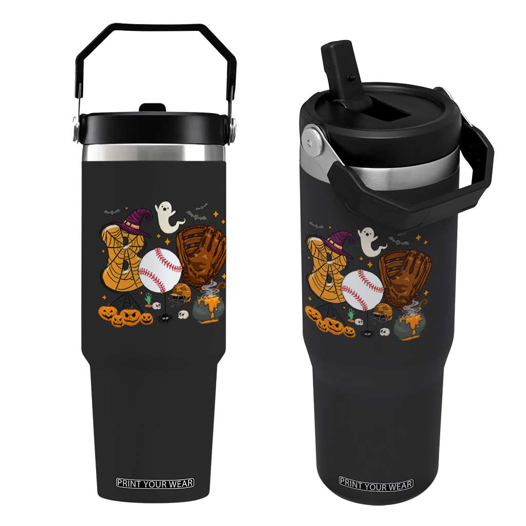 Halloween Baseball Flip Straw Tumbler Funny Boo Player Gift For Catcher TS12 One Size: 30 oz Black Print Your Wear