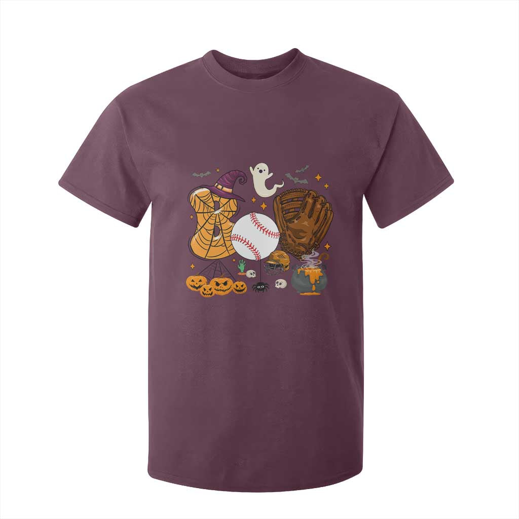 Halloween Baseball T Shirt For Kid Funny Boo Player Gift For Catcher TS12 Maroon Print Your Wear