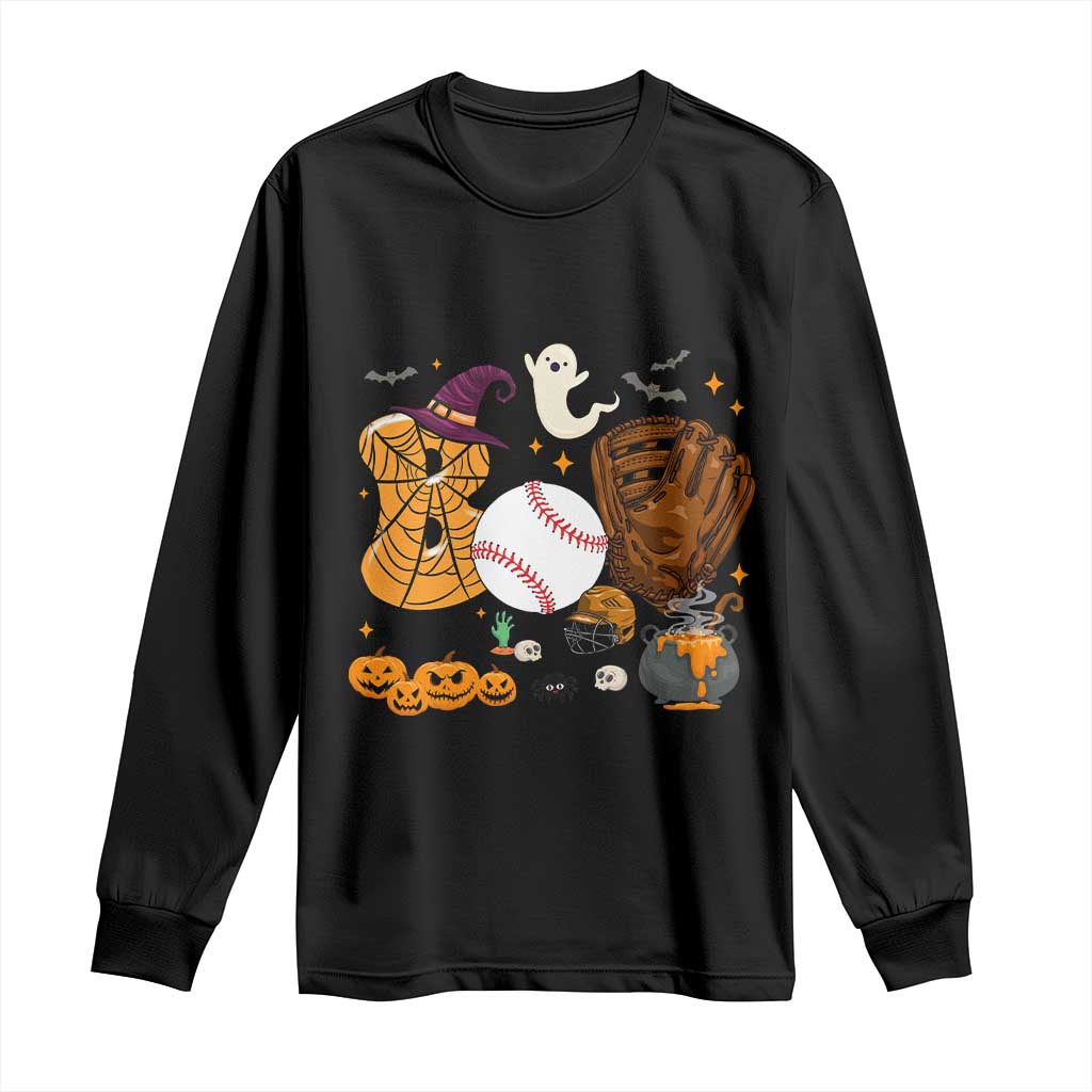 Halloween Baseball Long Sleeve Shirt Funny Boo Player Gift For Catcher TS12 Black Print Your Wear