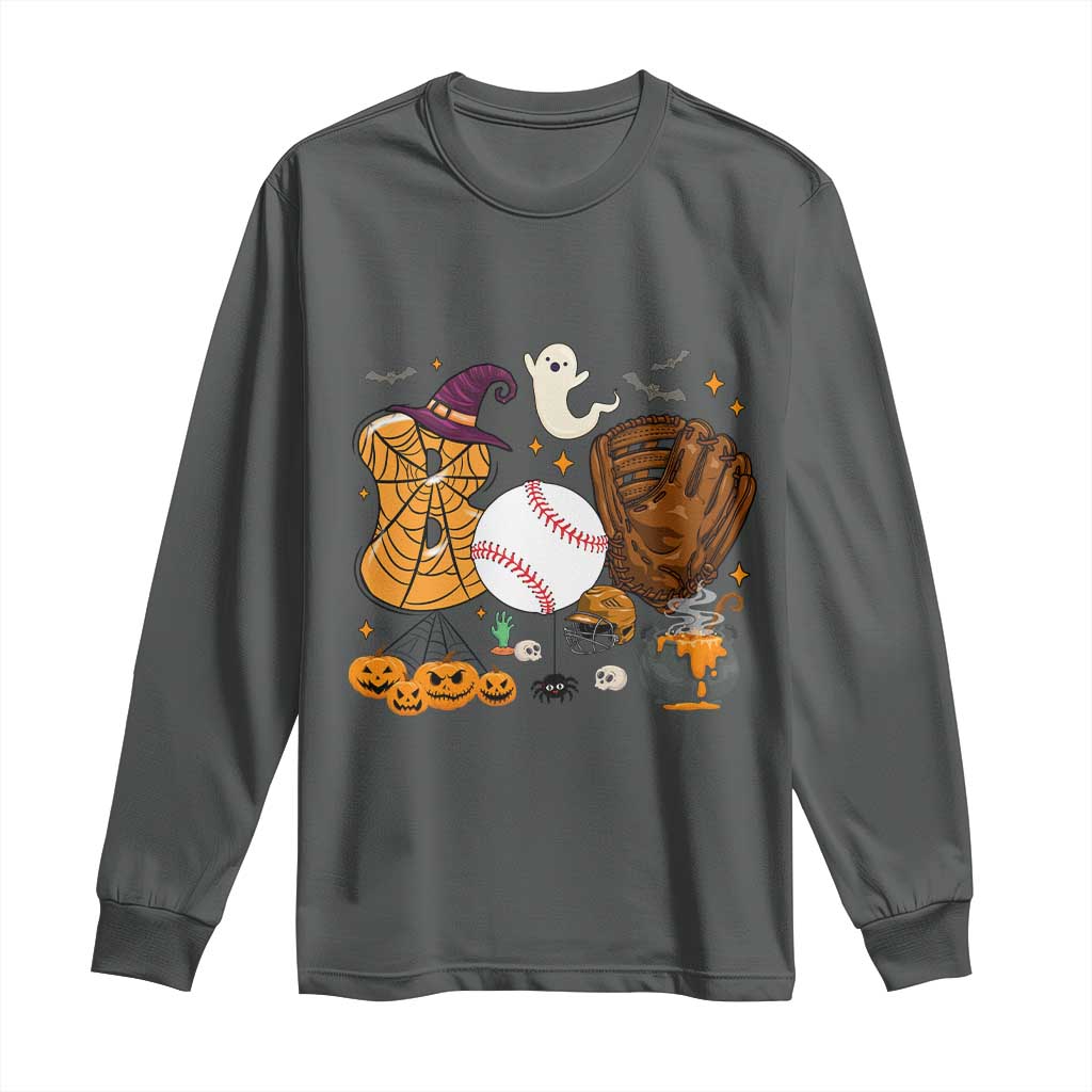 Halloween Baseball Long Sleeve Shirt Funny Boo Player Gift For Catcher TS12 Dark Heather Print Your Wear