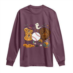 Halloween Baseball Long Sleeve Shirt Funny Boo Player Gift For Catcher TS12 Maroon Print Your Wear