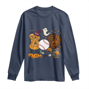 Halloween Baseball Long Sleeve Shirt Funny Boo Player Gift For Catcher TS12 Navy Print Your Wear