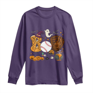 Halloween Baseball Long Sleeve Shirt Funny Boo Player Gift For Catcher TS12 Purple Print Your Wear