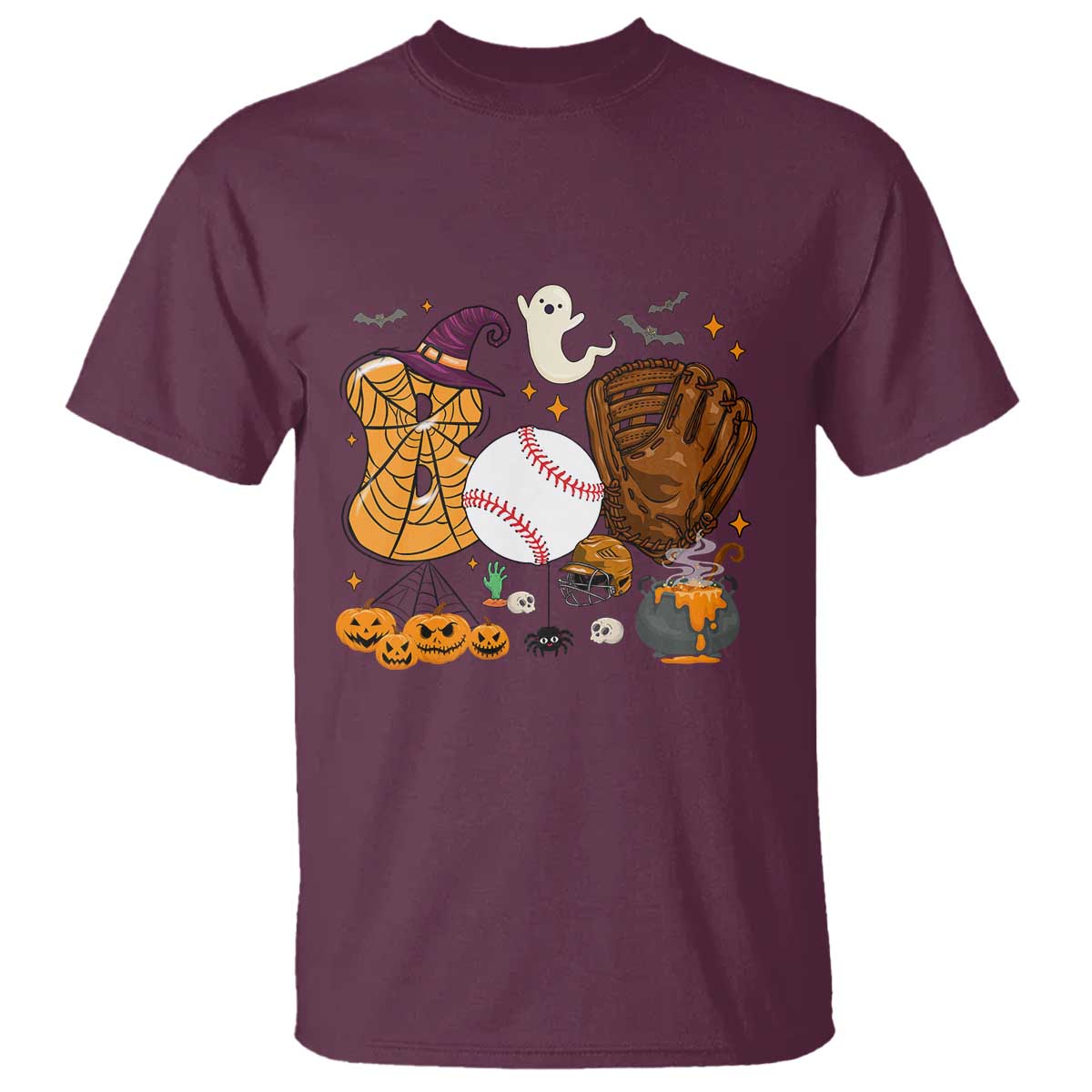 Halloween Baseball T Shirt Funny Boo Player Gift For Catcher TS12 Maroon Print Your Wear