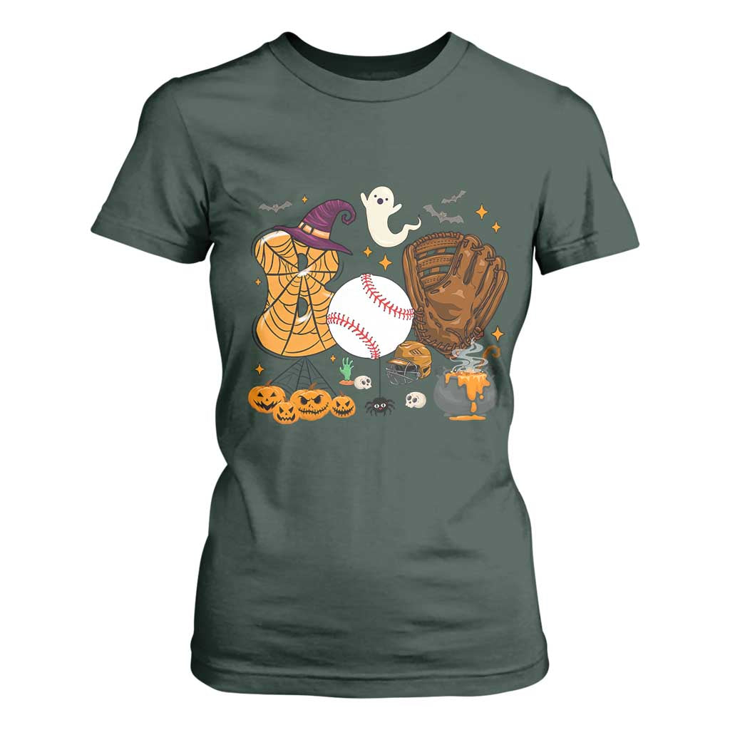 Halloween Baseball T Shirt For Women Funny Boo Player Gift For Catcher TS12 Dark Forest Green Print Your Wear
